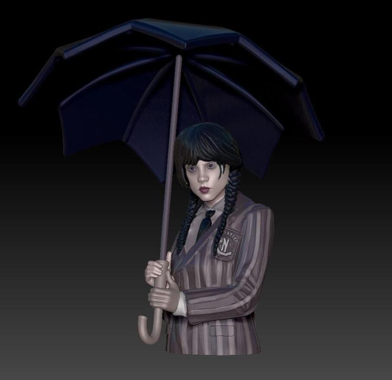 Wednesday Addams 3D Printable Sculpture | Multi-Part STL Bust