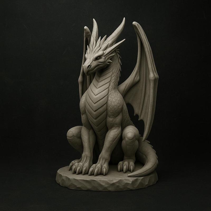 Regal Dragon Statue – Fantasy Creature on Base