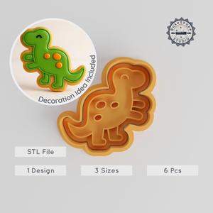 Dinosaur Shape Cutter & Stamp Set, Perfect for Cookies & Fondant, Includes 3 Sizes, Prehistoric Creature Baking Tools