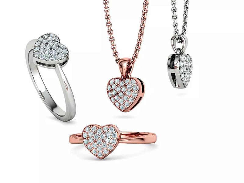 Tiny Heart Ring and Small Heart Pendant Jewelry set 3D Model Collection