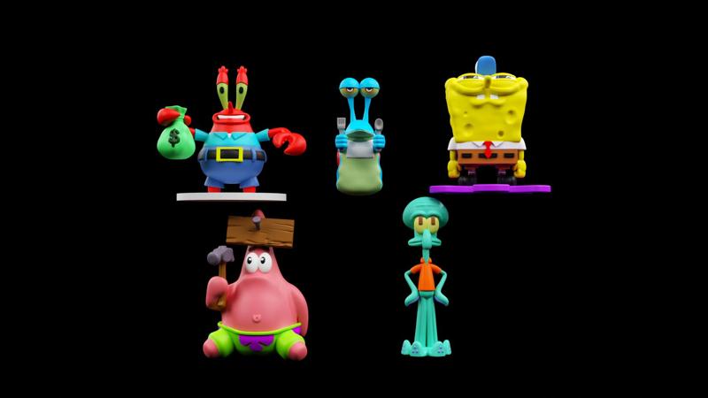 spongebob, patrick ,gary, mr krabs and squidward  from the tv show spongebob squarepants