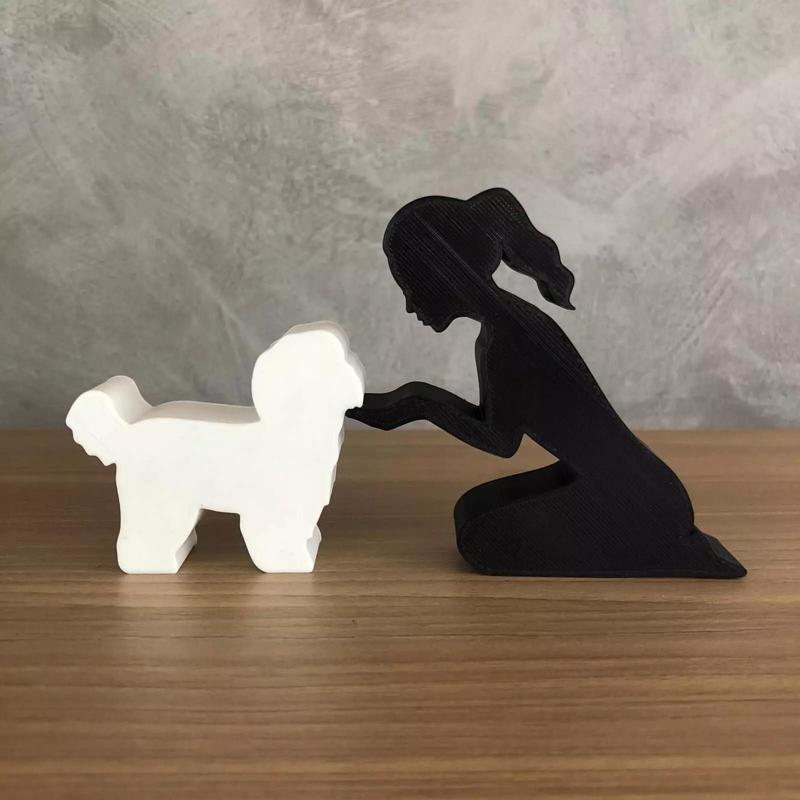 Girl and her lhasa apso -tied hair- for 3D printer or laser cut