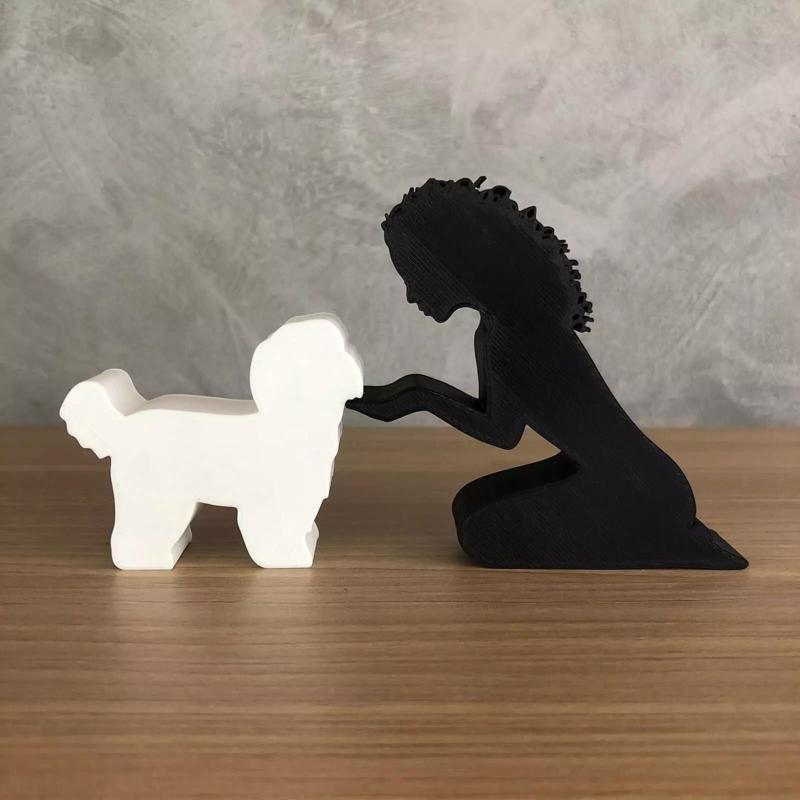 Girl and her Shih tzu -wavy hair- for 3D printer