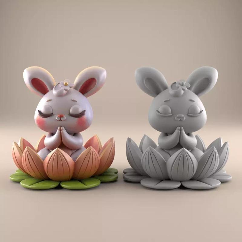 Meditating Praying Bunny 3D STL File for Peaceful Decor