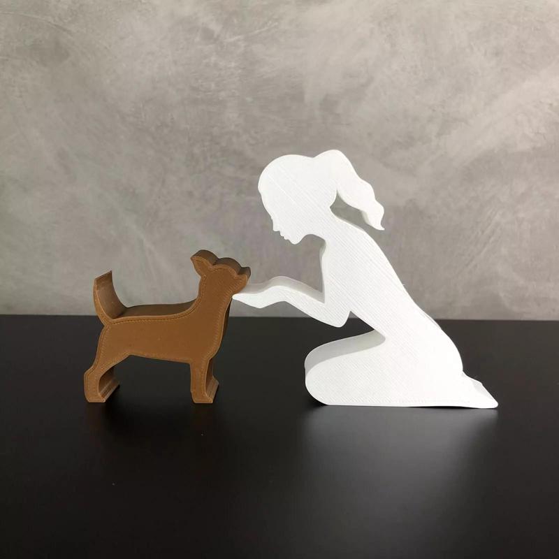 Girl and her Chihuahua -tied hair- for 3D printer or laser cut