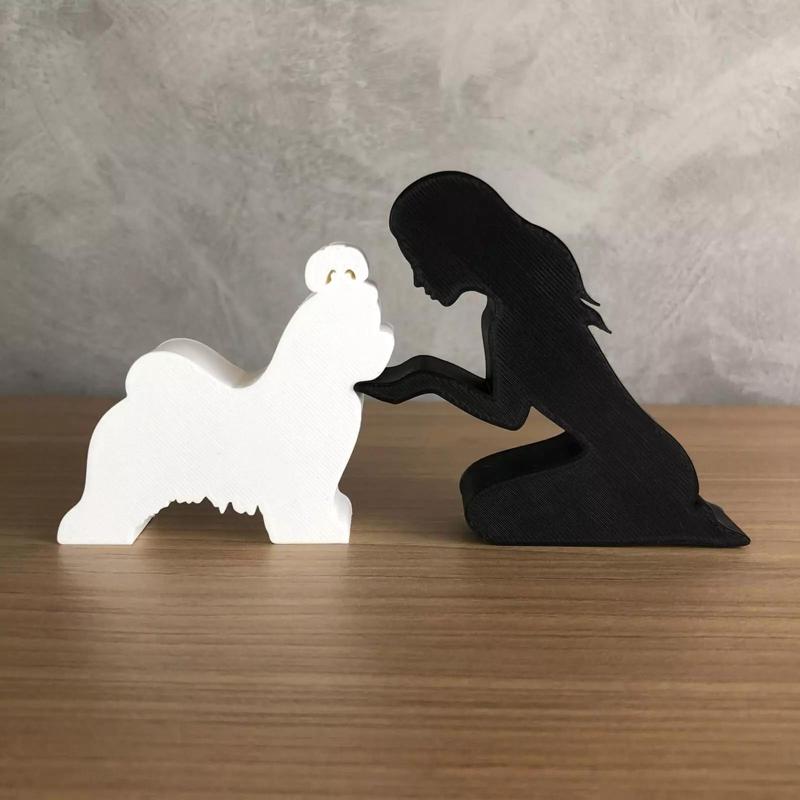 Girl and her lhasa apso -straight hair- for 3D printer