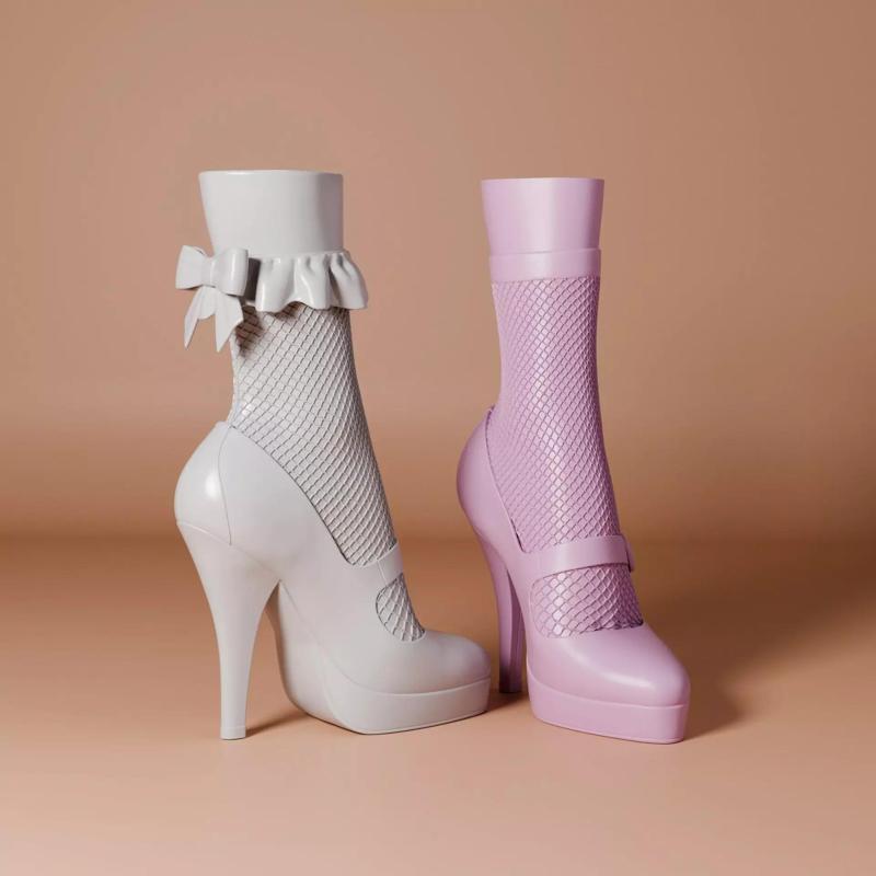 Leg Shoe Shaped Flower Vase - High heels lace socks
