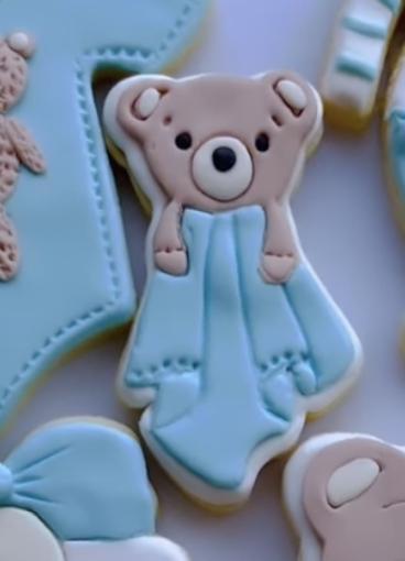 Baby shower bear under blanket for cookie, fondant, and clay cutter with stamp