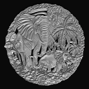 Elephant Family with Palm Trees Sculpture