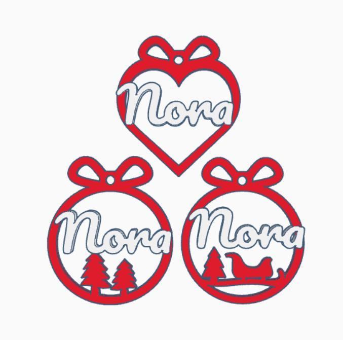 3 x Nora, Personalized Christmas tree ball