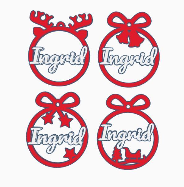 4 x Ingrid, Personalized Christmas tree ball