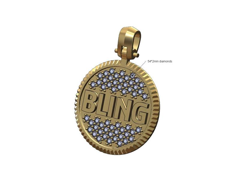 Bling diamond iced fluted bezel pendant with bail 3D print model