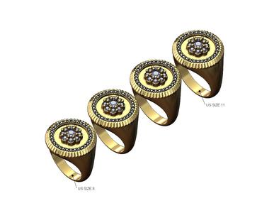 Fluted round cluster diamond signet ring US sizes 8to11 3D print model