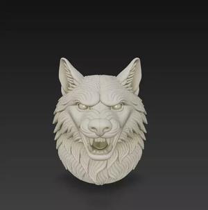Wolf Head Sculpture-Stylized 3D Model for Printing-CGI