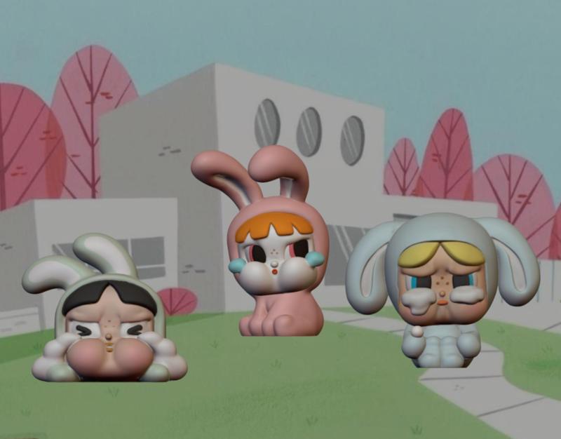 BUNDLE Crybaby Powerpuff Girls Blossom, Bubbles and Buttercup Bunny 3D Model File - Easter-Inspired Collectible ' Buy 3, pay 2