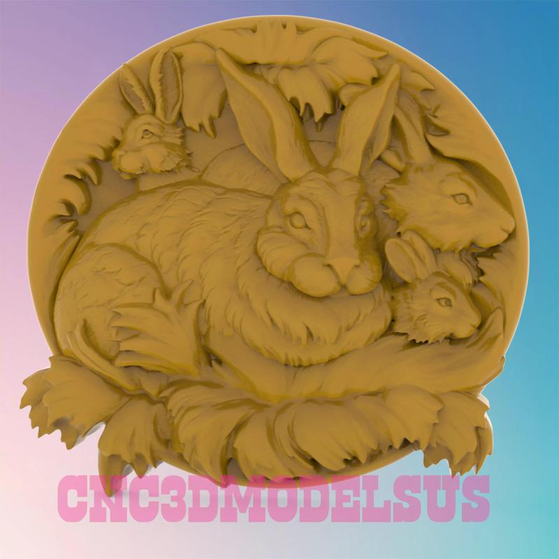 wild rabbits 2 3D MODEL STL FILE FOR CNC ROUTER LASER