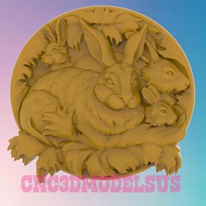 wild rabbits 2 3D MODEL STL FILE FOR CNC ROUTER LASER