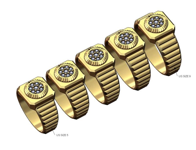 Undulated diamond bezel ring US sizes 5to9 3D print model