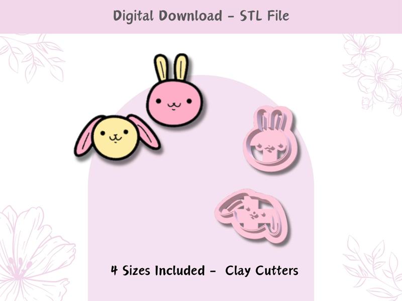 Easter Bunny Embossing Cutter for Polymer Clay | Digital STL File | Clay Tools | 4 Sizes Clay Cutters | 2 Models