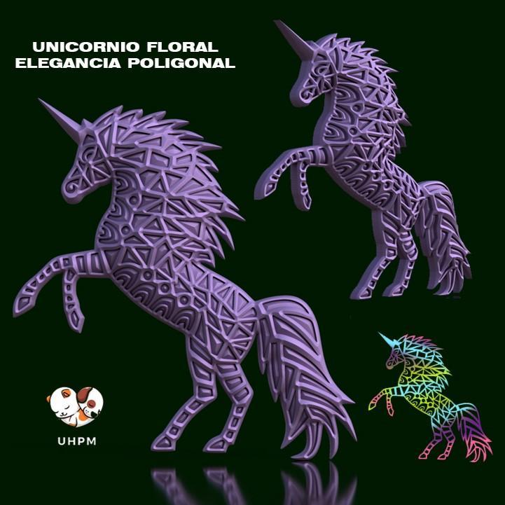Polygonal Elegance: Floral Unicorn