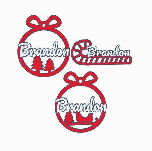 3 x Brandon, Personalized Christmas tree ball