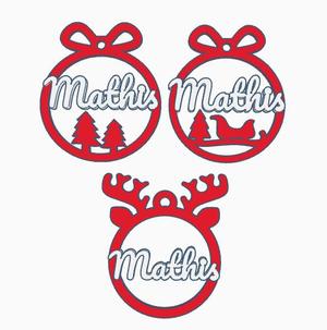 3 x Mathis, personalized Christmas tree ball