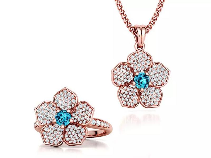 5 petals Flower Diamond Ring and Pendant 3dprint models 3D Model Collection