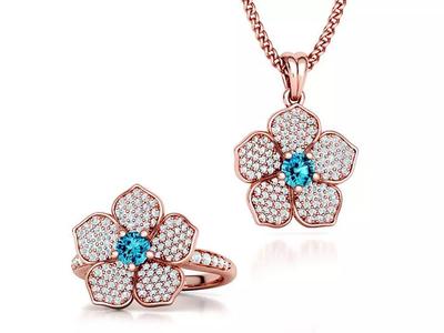 5 petals Flower Diamond Ring and Pendant 3dprint models 3D Model Collection