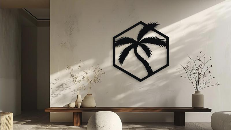Tropical Palm Tree Hexagon Wall Decor