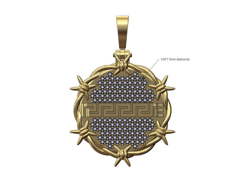 Greek key diamond barbwire thornes pendant 3D print model