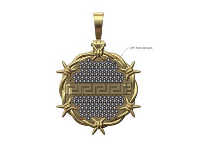 Greek key diamond barbwire thornes pendant 3D print model
