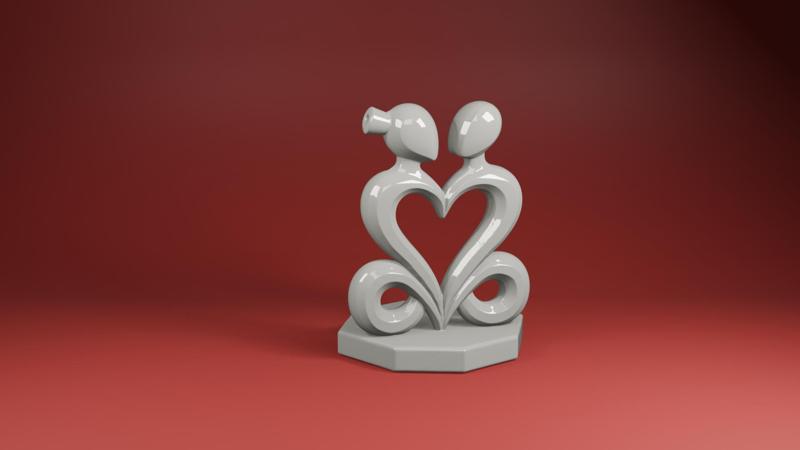 Abstract Couple in Heart – Romantic 3D Printable Sculpture