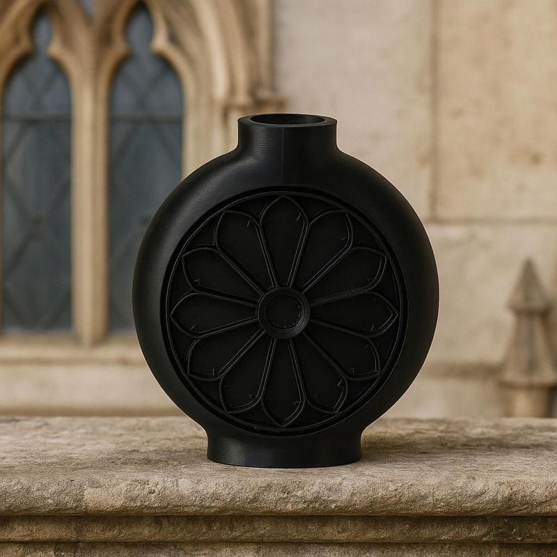 Gothic Rose Window Vase – Black Round Gothic Decor