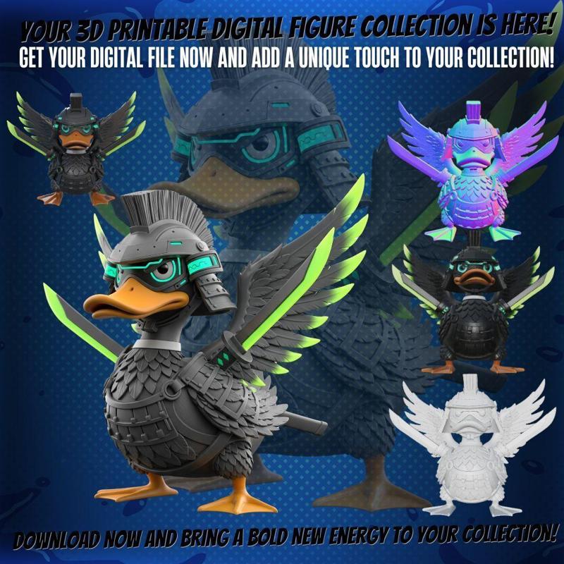 Cyber-Samurai Duck Figure – 3D Printable STL Model – Futuristic Neon-Armored Collectible Sculpture