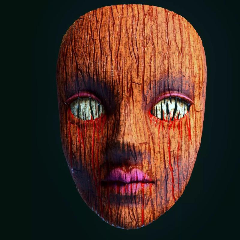 doll mask wooden horror style