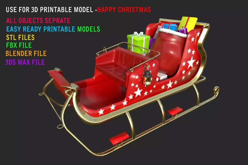 Santa Claus sleigh with  3d  printable model