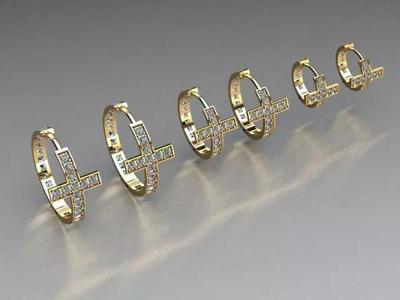 3 croos hoop earrings in diffrent size 3D Model Collection
