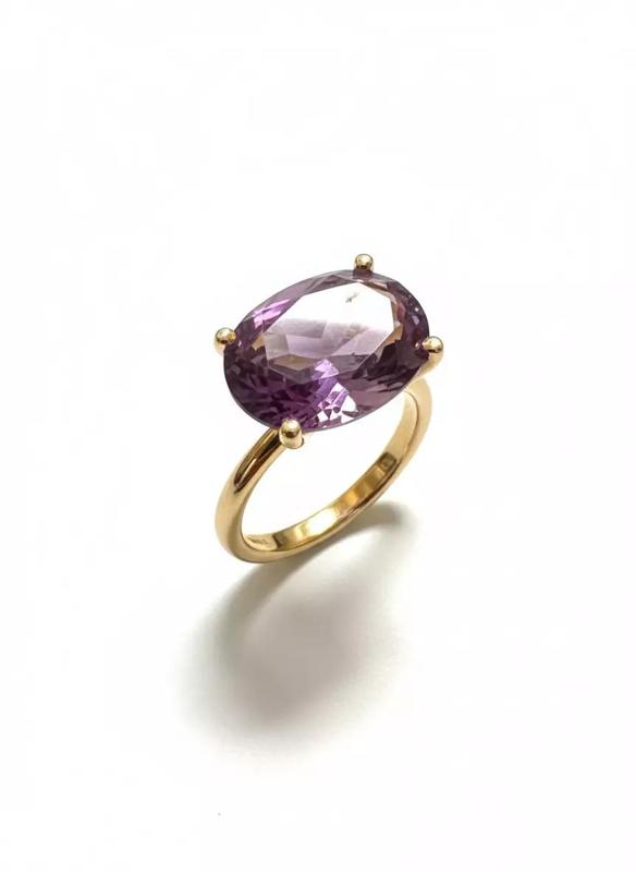 Gold Ring Oval Cut Amethyst Solitaire Jewelry 3D Model