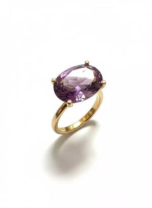 Gold Ring Oval Cut Amethyst Solitaire Jewelry 3D Model