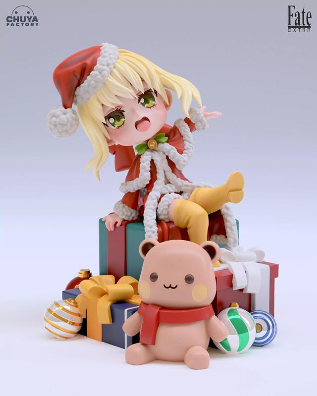 Padoru Padoru doll dressed as santa claus with teddy bear