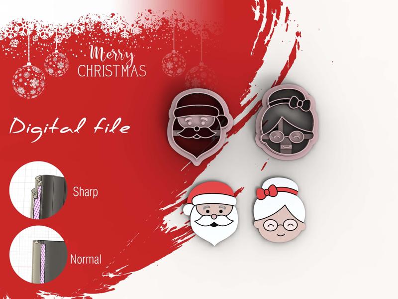 Mr and Mrs Claus Christmas Polymer Clay Cutters | Digital STL File | 5 Sizes