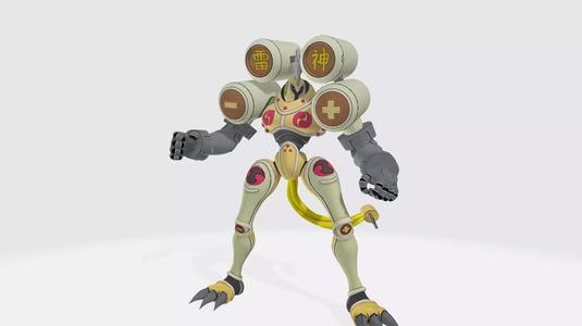 Raijinmon character wearing helmet and holding gun