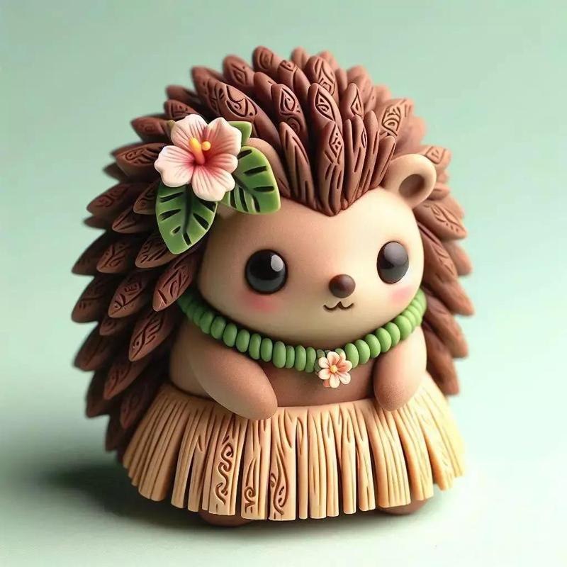 Kawaii Hedgehog in Hawaiian Skirt