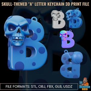 Skull-Themed "B" Letter Keychain 3D Print File