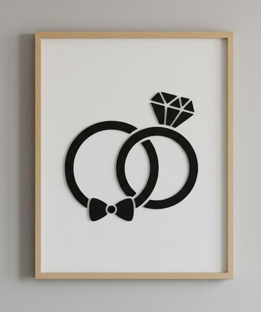 Wedding Rings with Bow Tie  Minimalist Love Silhouette