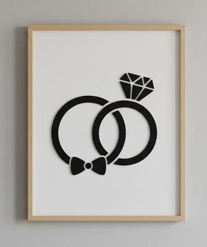 Wedding Rings with Bow Tie  Minimalist Love Silhouette