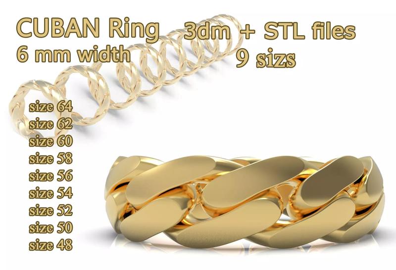 CUBAN Ring 6 mm width all sizes 3D Model Collection