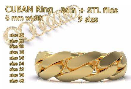 CUBAN Ring 6 mm width all sizes 3D Model Collection