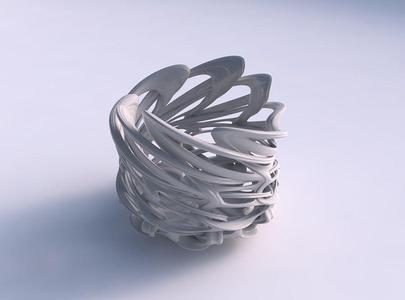 Bowl flared with interlacing lattice and extruded lines twist...