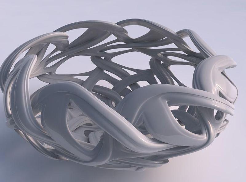 Bowl flared with interlacing lattice and extruded lines squeezed